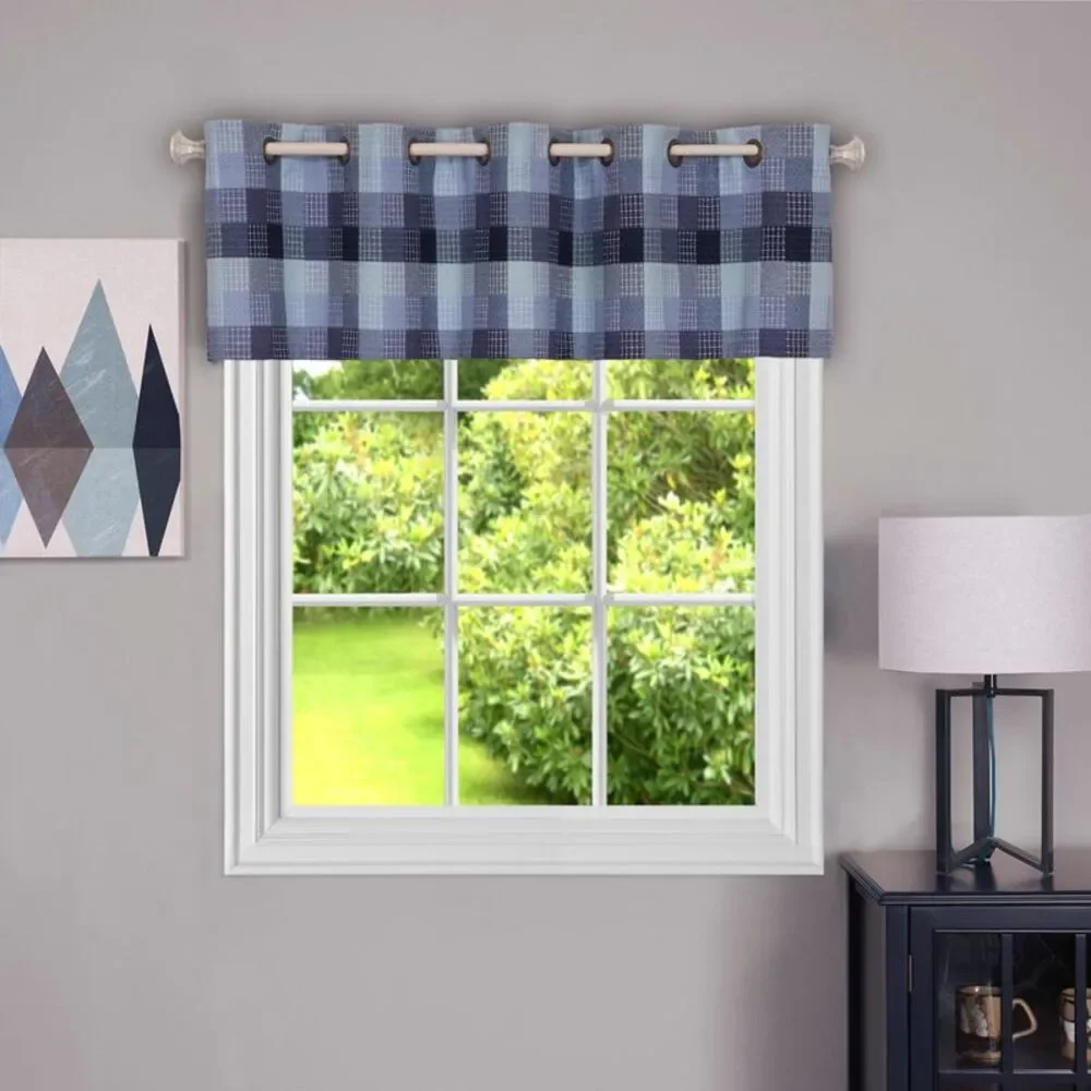 PowerSellerUSA Farmhouse Curtains 10-Grommet Plaid Valance, Kitchen Décor